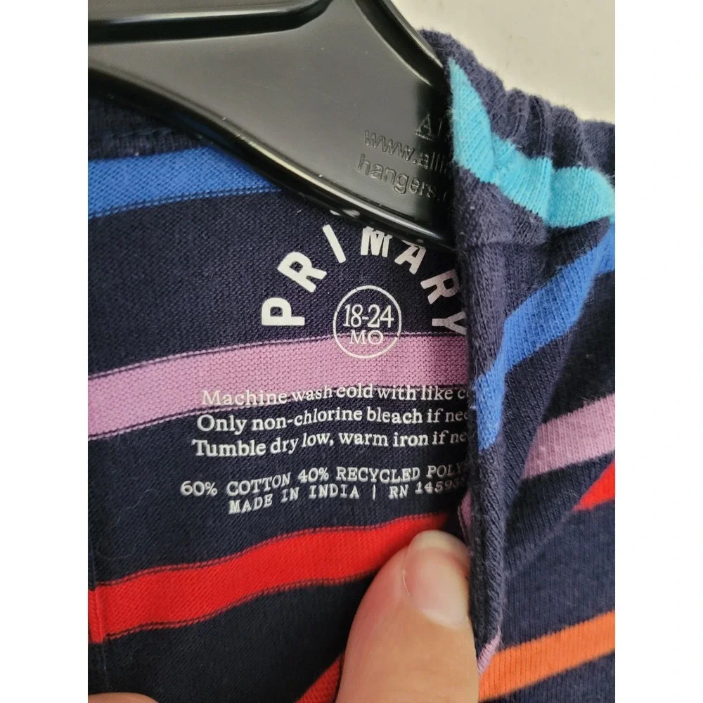Primary Baby Rainbow Stripe Long Sleeve Romper Navy Blue 18-24 M Jumpsuit #8